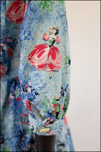 Vintage 1950s Blue 'Cupid Dancers' Cotton Shirt Dress