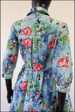 Vintage 1950s Blue 'Cupid Dancers' Cotton Shirt Dress