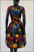 Vintage Balloon Print Black Cotton Dress