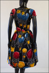 Vintage Balloon Print Black Cotton Dress