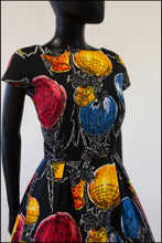 Vintage Balloon Print Black Cotton Dress