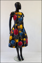 Vintage Balloon Print Black Cotton Dress
