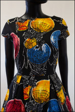 Vintage Balloon Print Black Cotton Dress