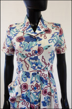 Vintage 1940s Nautical Print Linen Dress