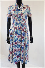 Vintage 1940s Nautical Print Linen Dress