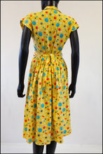 Vintage 1940s Yellow Buttons Print Shirt Dress