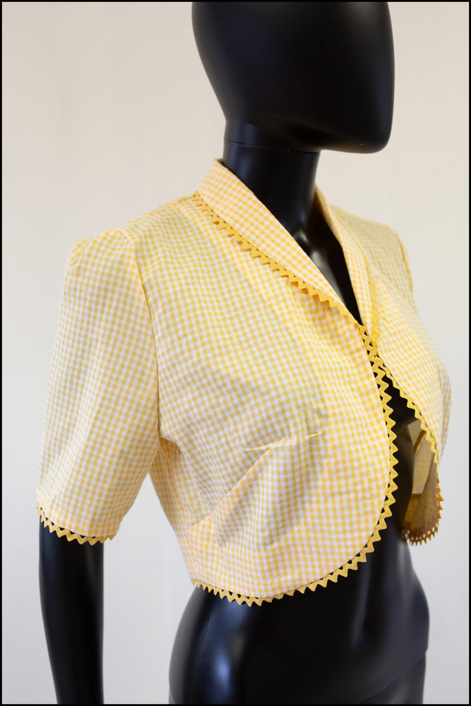 Vintage 1980s Yellow Gingham Cotton Bolero Jacket