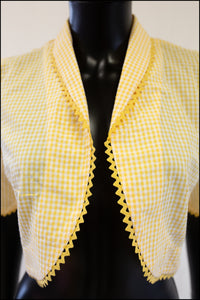 Vintage 1980s Yellow Gingham Cotton Bolero Jacket
