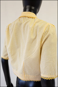 Vintage 1980s Yellow Gingham Cotton Bolero Jacket