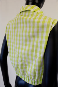 Vintage 1950s Green Gingham Cotton Top