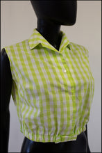 Vintage 1950s Green Gingham Cotton Top