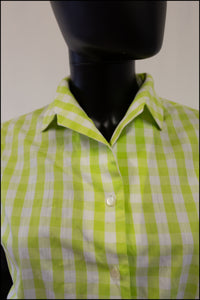 Vintage 1950s Green Gingham Cotton Top