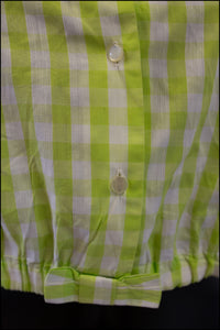 Vintage 1950s Green Gingham Cotton Top