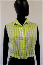 Vintage 1950s Green Gingham Cotton Top