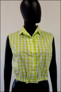 Vintage 1950s Green Gingham Cotton Top