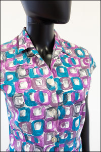 Vintage 1950s Purple Abstract Print Blouse