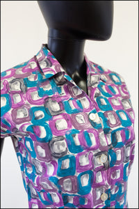 Vintage 1950s Purple Abstract Print Blouse