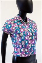 Vintage 1950s Purple Abstract Print Blouse