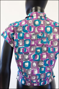 Vintage 1950s Purple Abstract Print Blouse