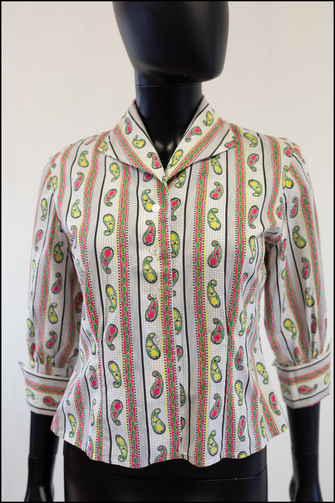 Vintage 1950s Paisley Stripe Blouse