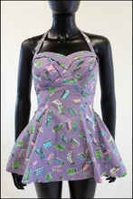 Vintage 1950s Lilac 'Matchbox' Print Swimsuit