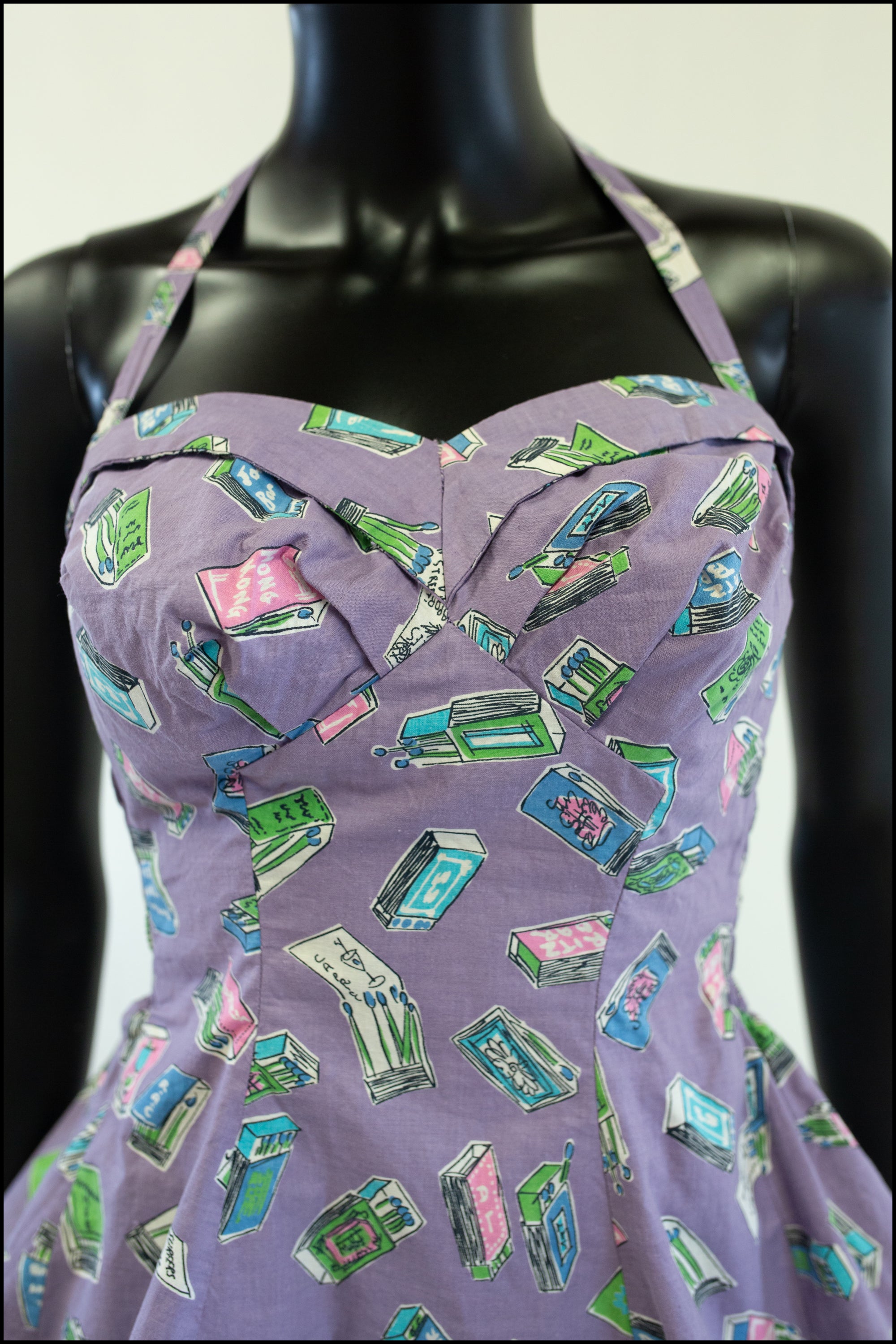 Vintage 1950s Lilac 'Matchbox' Print Swimsuit