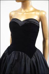 Vintage 1950s Black Velvet Sweetheart Cocktail Dress