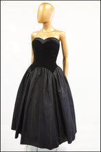 Vintage 1950s Black Velvet Sweetheart Cocktail Dress