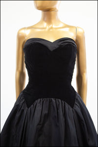 Vintage 1950s Black Velvet Sweetheart Cocktail Dress