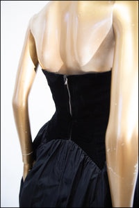 Vintage 1950s Black Velvet Sweetheart Cocktail Dress