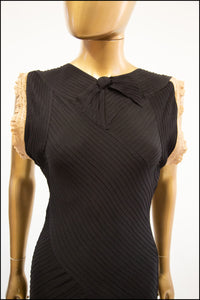 Vintage 1930s Black Crepe Pin Tuck Gown