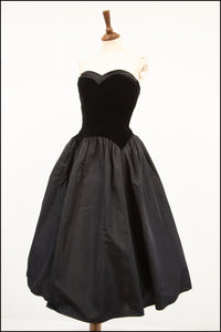 Vintage 1950s Black Velvet Sweetheart Cocktail Dress