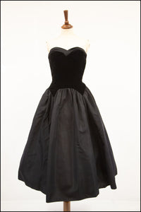 Vintage 1950s Black Velvet Sweetheart Cocktail Dress