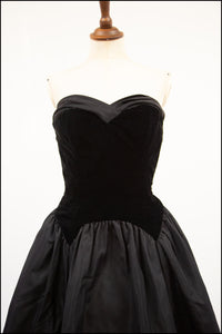 Vintage 1950s Black Velvet Sweetheart Cocktail Dress