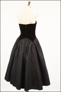 Vintage 1950s Black Velvet Sweetheart Cocktail Dress