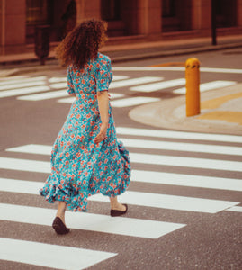 Belle Dress in Blue Floral Muslin