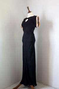 Vintage 1930s Black Crepe Pin Tuck Gown