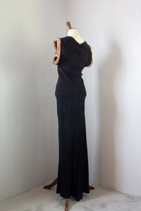 Vintage 1930s Black Crepe Pin Tuck Gown