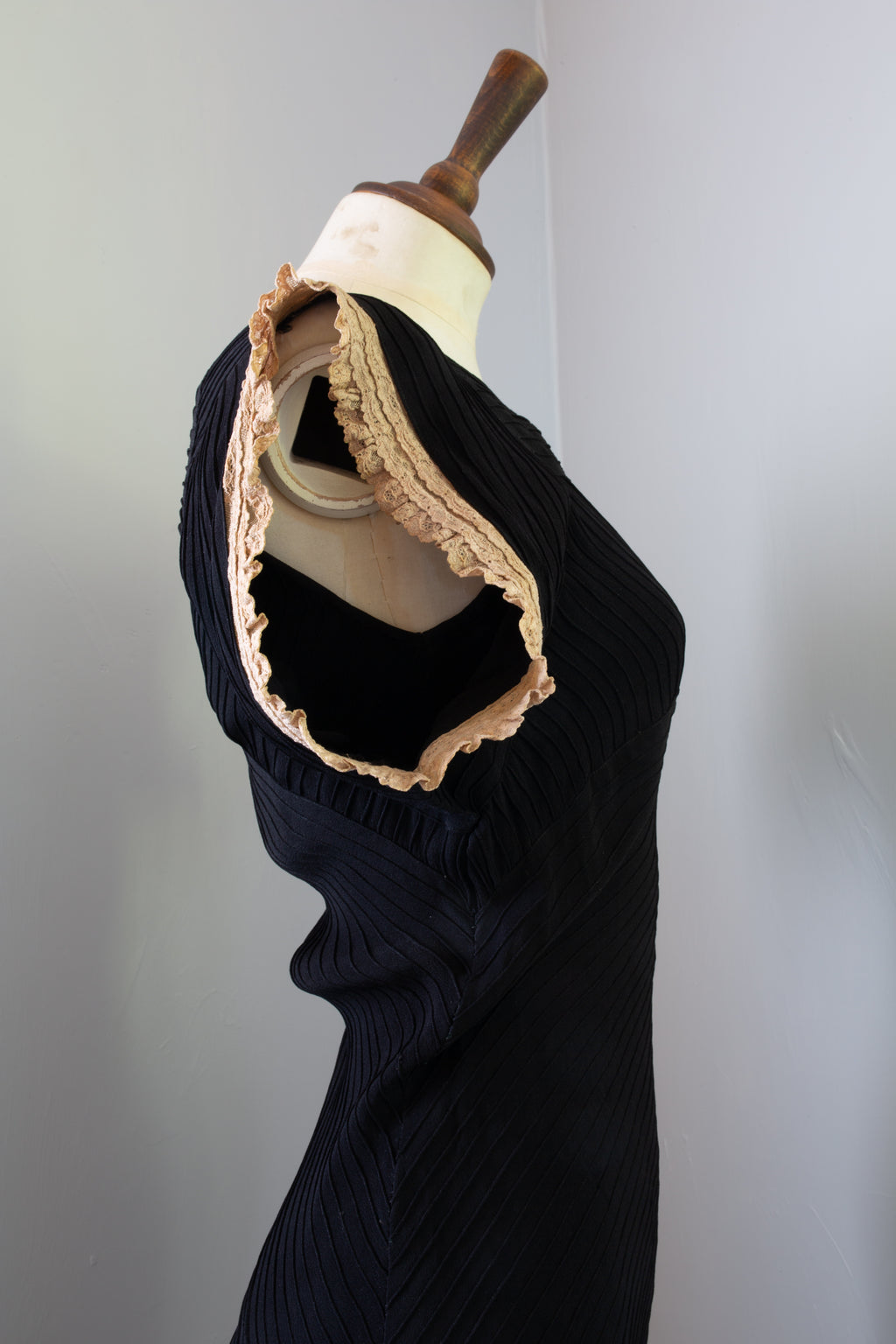 Vintage 1930s Black Crepe Pin Tuck Gown
