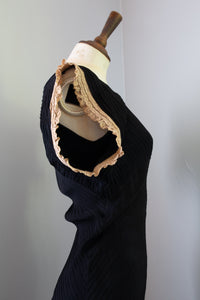 Vintage 1930s Black Crepe Pin Tuck Gown