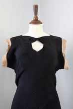 Vintage 1930s Black Crepe Pin Tuck Gown