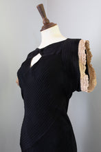 Vintage 1930s Black Crepe Pin Tuck Gown