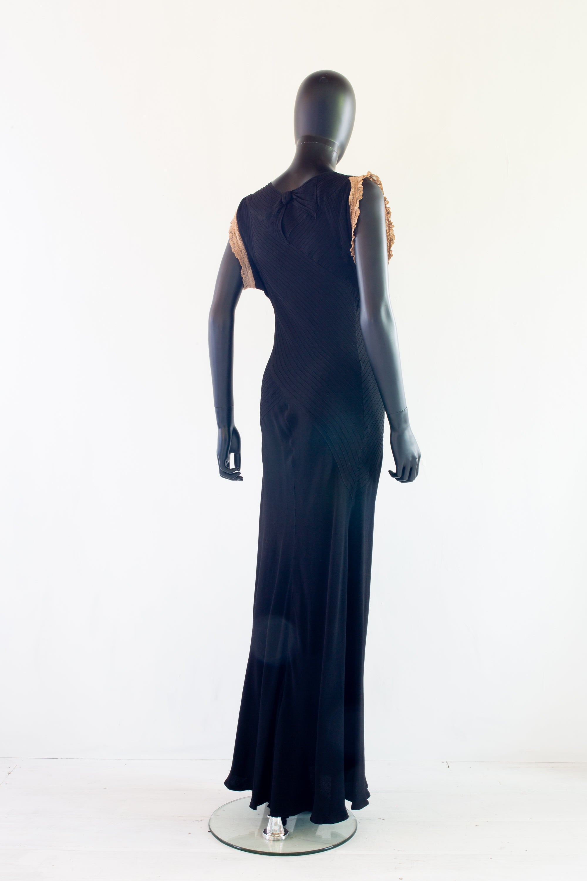 Vintage 1930s Black Crepe Pin Tuck Gown