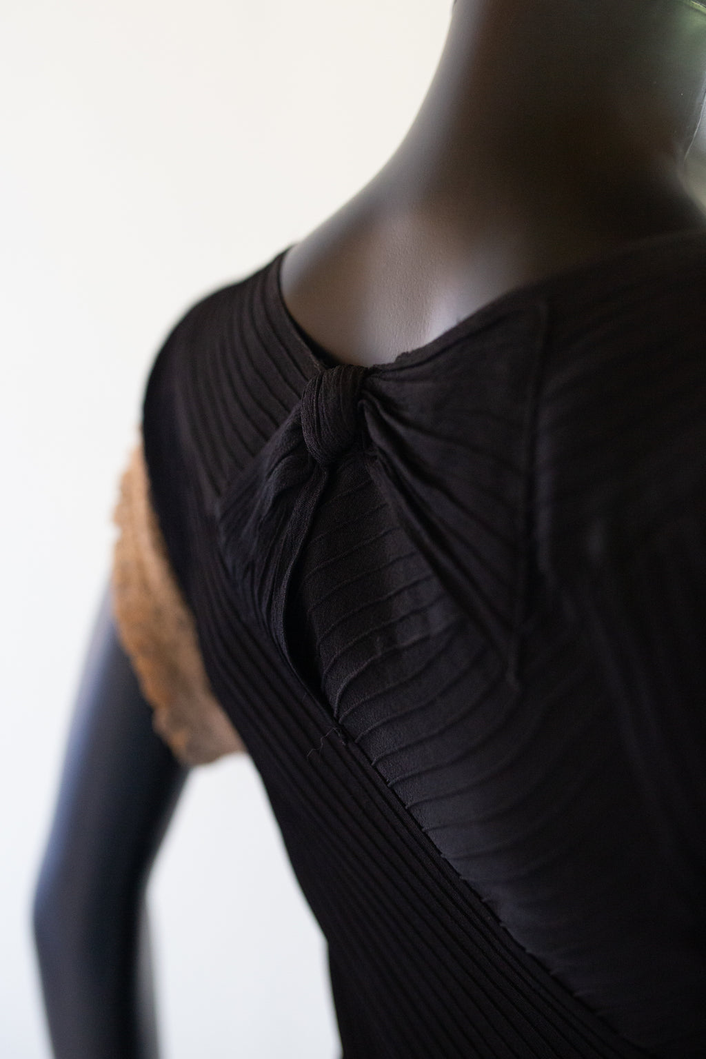 Vintage 1930s Black Crepe Pin Tuck Gown