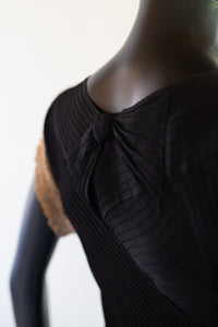 Vintage 1930s Black Crepe Pin Tuck Gown