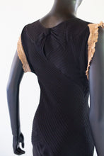Vintage 1930s Black Crepe Pin Tuck Gown