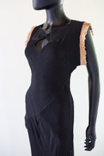 Vintage 1930s Black Crepe Pin Tuck Gown