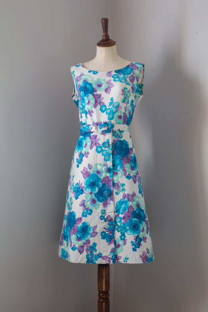 Vintage 1960s Blue Floral Dress