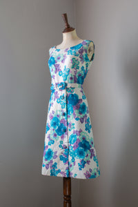 Vintage 1960s Blue Floral Dress