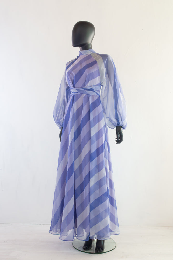 Vintage 1970s Purple Chiffon Stripe Maxi Dress